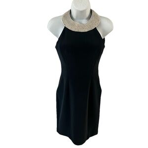 Alex Evenings Black Mini Dress with Pearl Embellishment